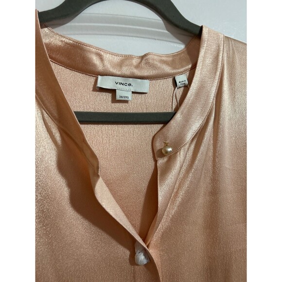 Vince Women’s Relaxed Band Collar Satin Button Up Shirt Size 3X NWT Peach Opal - Picture 4 of 8